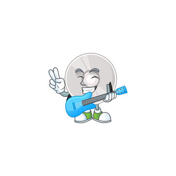 Compact disk cartoon character style plays music with a guitar