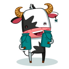 cute bull suggests drinking two liters of water per day