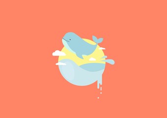 the whale jumps over the sea