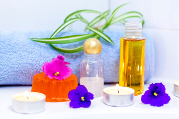 Fototapeta na wymiar Spa procedures. Cosmetic care of the body. Aromatic oil. Aromatherapy. Cosmetology.