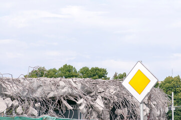 Wroclaw, Poland, August 2019. Demolition of an old overpass in Wroclaw.