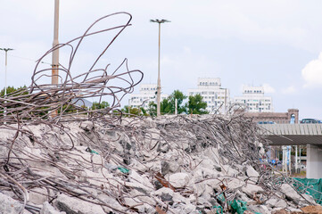 Wroclaw, Poland, August 2019. Demolition of an old overpass in Wroclaw.