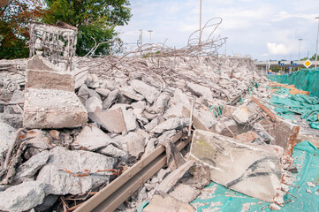 Wroclaw, Poland, August 2019. Demolition of an old overpass in Wroclaw.