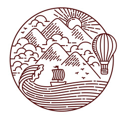 sea adventure line illustration