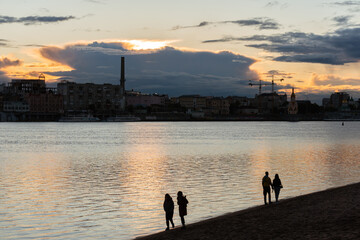 Kyiv (Kiev), Ukraine - June 02, 2020: A gorgeous sunset from Trukhaniv Island with a view on the...