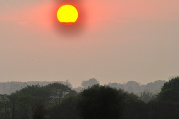 Sunset over the countryside in Brittany