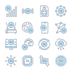 5g Network and 5th Generation of Networks related blue line colored icons. High Speed Internet Connection icon set.