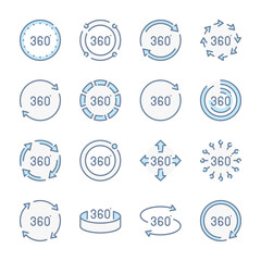 Fototapeta premium 360 degree related blue line colored icons. Panorama view and 360 view icon set.