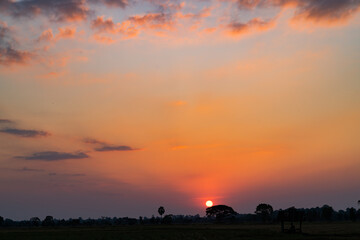 Colorful of clouds and blue sky with sun set for nature textured background