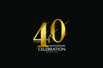 40 year minimalist logo years, jubilee, greeting card. Birthday invitation. Sign Gold space vector illustration on black background - Vector