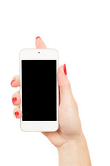 woman fingers holding smartphone