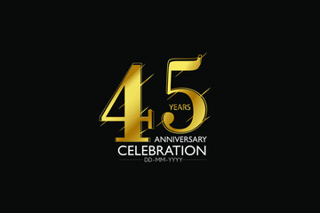 45 year minimalist logo years, jubilee, greeting card. Birthday invitation. Sign Gold space vector illustration on black background - Vector