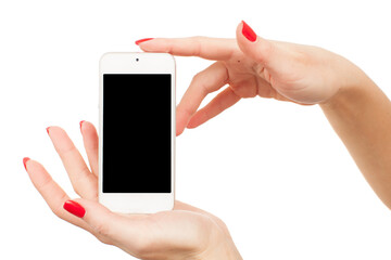 woman fingers holding smartphone