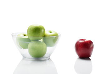 one red apple and many green