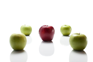 one red apple and many green