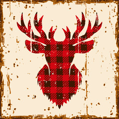 Deer head silhouette with checkered flannel inside