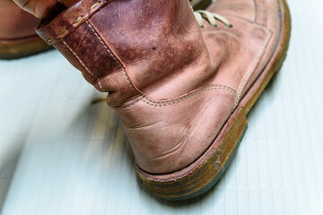 Old red leather boots.