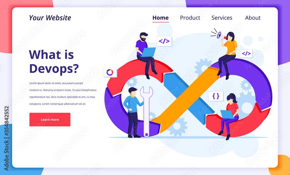 Poster Programmers at work concept, software development with characters. Modern flat web page design for website and mobile website. Vector illustration