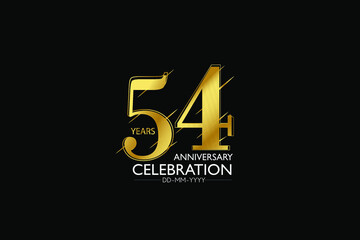 54 year minimalist logo years, jubilee, greeting card. Birthday invitation. Sign Gold space vector illustration on black background - Vector
