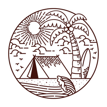recommend clip art: camping on the beach line illustration