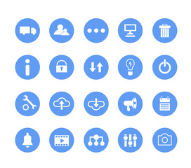 Set of vector illustrations of round icons, buttons and icons in blue