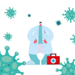 doctor wearing medical mask for covid19 with aid kit