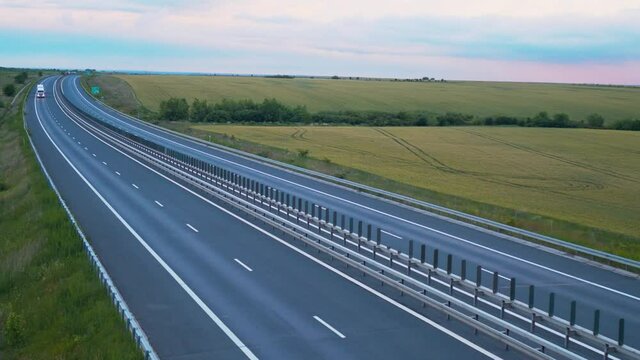 Truck and car traffic  on A1 East European Highway in Romania 