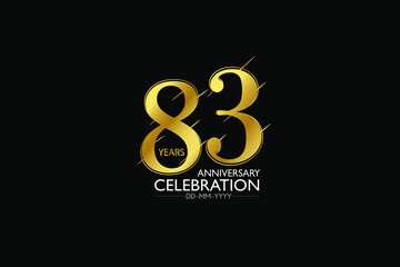 83 year minimalist logo years, jubilee, greeting card. Birthday invitation. Sign Gold space vector illustration on black background - Vector