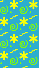 Fototapeta na wymiar Seamless background image with bright and colored elements. Summer theme pattern with geometric shapes and flower. Beautiful background. 
