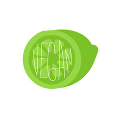 Green lime with the inscription vegan. Modern vector illustration.
