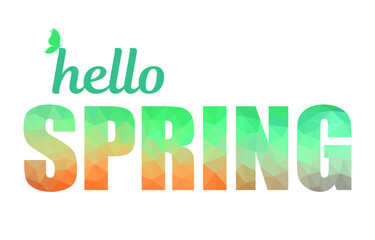 Hello spring low poly font, butterfly colorful vector spring design