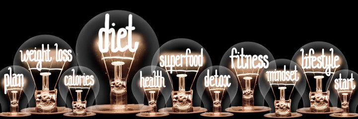 Light Bulbs with Diet and Health Concept
