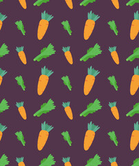 Bright seamless pattern, carrots and celery in scandinavian style. Unique hand drawn background. Modern vector illustration.
