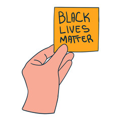 left hand holding orange paper black lives matter sentence vector illustration