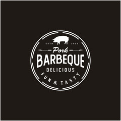 Fototapeta na wymiar Vintage Retro grill barbecue with pork Label logo design