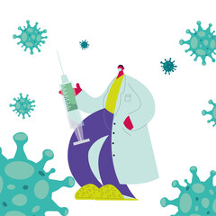 Doctor wearing medical mask for covid19 with medicinal syringe