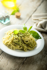 Spaghetti with pesto sauce