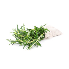 Sprigs of rosemary in a canvas bag