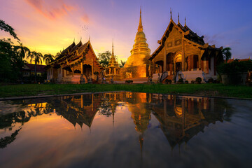 sunset sky wat phra sing in chiang mai thailand