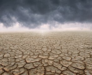 dry cracked dirt in desert with dramatic clouds