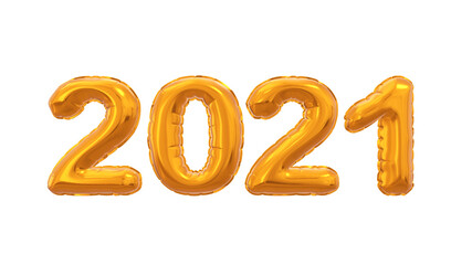 Golden Christmas 2021 balloons isolated on white background. Helium balloons, gold foil numbers. Numbers for Happy New Year 2021. 