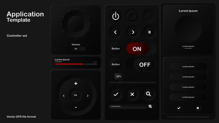 Black button application mobile UI design pack, 3D vector eps10 file formate good for use with web interface design and background