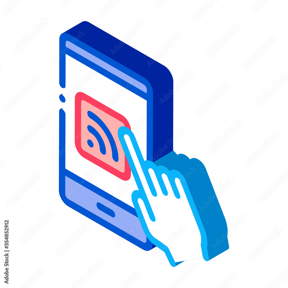 Poster hand push wifi button icon vector. isometric hand push wifi button sign. color isolated symbol illus