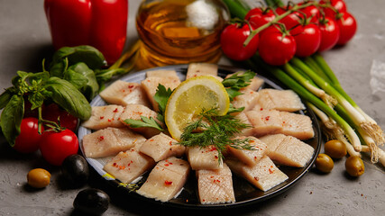 herring fillet in oil with vegetables