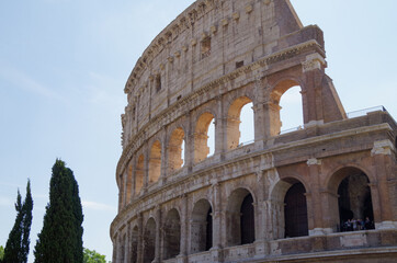 The Colosseum in Rome, Italy during summer sunny day. The world famous colosseum landmark in Rome.