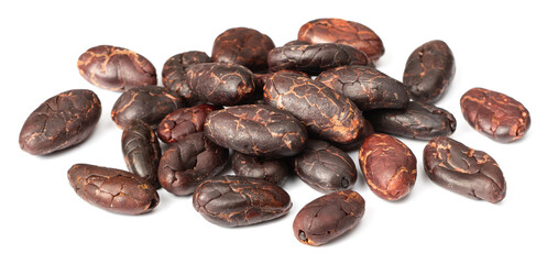 peeled cocoa beans isolated on white background