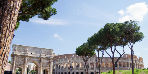 Panoramic view of the Colosseum and Arch of Constantine, Rome