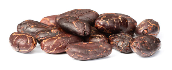 peeled cocoa beans isolated on white background