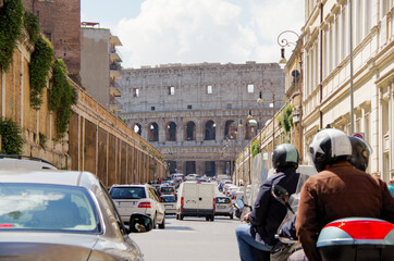 The Colosseum in Rome, Italy during summer sunny day. The world famous colosseum landmark in Rome.