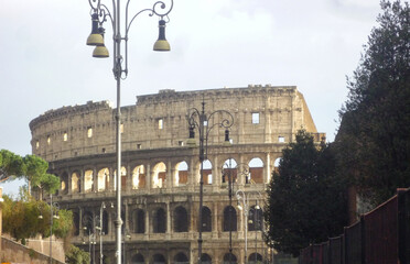 The Colosseum in Rome, Italy during summer sunny day. The world famous colosseum landmark in Rome.